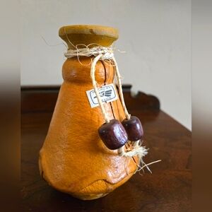 NEW Mexican Pottery leather wrapped vase wood beads